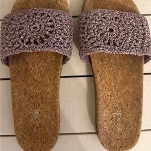 The Sak Lilac Crochet Cork Slide Sandals